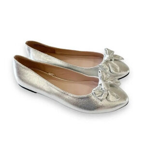 Nina Silver Bow‎ Ballet Flat Women’s Size UK 5 US 7.5 Metallic Leather Wedding